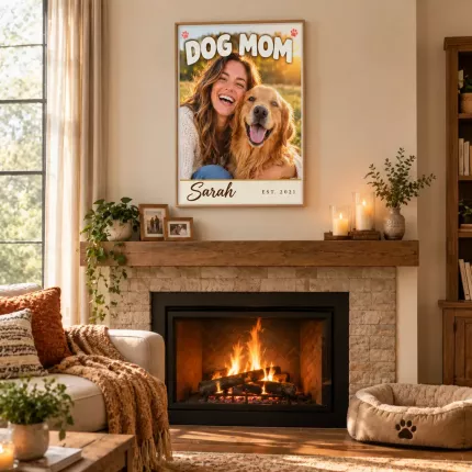 Personalized Dog Mom Picture Frame, Custom Photo Name Year Canvas Print, Dog Lover Gift image 2