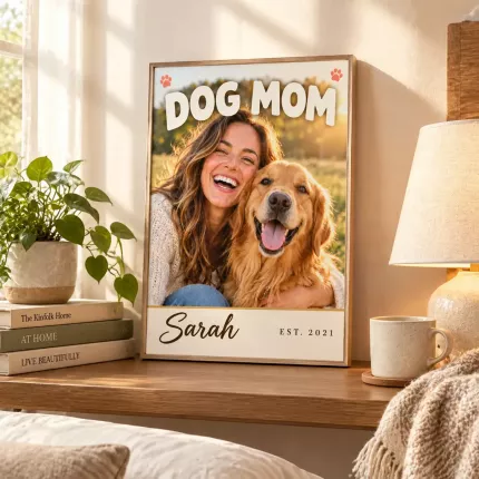 Personalized Dog Mom Picture Frame, Custom Photo Name Year Canvas Print, Dog Lover Gift image 3