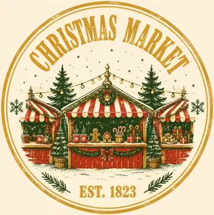 Christmas Market Canvas Tote Bag, Vintage Holiday Shopping Bag | Trinmama image 1