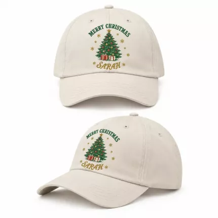 Retro Christmas Baseball Cap, Custom Name Vintage Tree Print, Personalized Holiday Hat for Men Women image 3