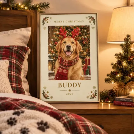 Personalized Pet Christmas Picture Frame, Custom Photo Name Year Canvas Print, Holiday Keepsake Gift image 3