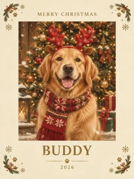Personalized Pet Christmas Picture Frame, Custom Photo Name Year Canvas Print, Holiday Keepsake Gift image 4