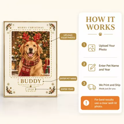 Personalized Pet Christmas Picture Frame, Custom Photo Name Year Canvas Print, Holiday Keepsake Gift image 5