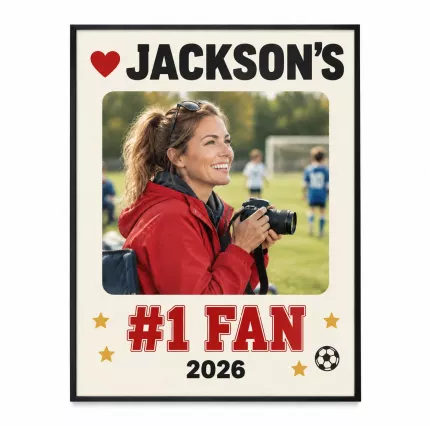 Personalized Sports Mom Picture Frame, Custom Mom Photo Name Year Canvas Print, #1 Fan Keepsake Gift for Youth Sports image 1