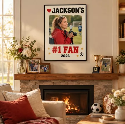 Personalized Sports Mom Picture Frame, Custom Mom Photo Name Year Canvas Print, #1 Fan Keepsake Gift for Youth Sports image 2