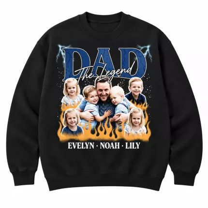 Custom Dad Bootleg Sweatshirt with Your Photos, Personalized Dad Hoodie with Children's Names | Trinmama