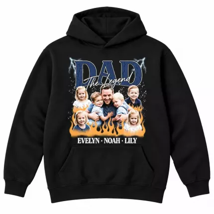 Custom Dad Bootleg Sweatshirt with Your Photos, Personalized Dad Hoodie with Children's Names | Trinmama image 2