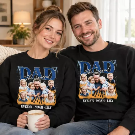 Custom Dad Bootleg Sweatshirt with Your Photos, Personalized Dad Hoodie with Children's Names | Trinmama image 3