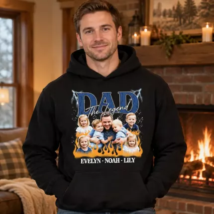 Custom Dad Bootleg Sweatshirt with Your Photos, Personalized Dad Hoodie with Children's Names | Trinmama image 4