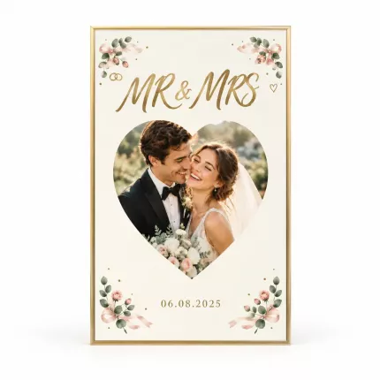 Personalized Mr and Mrs Picture Frame, Custom Couple Photo Name Date Canvas Print, Wedding Keepsake