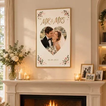 Personalized Mr and Mrs Picture Frame, Custom Couple Photo Name Date Canvas Print, Wedding Keepsake image 2