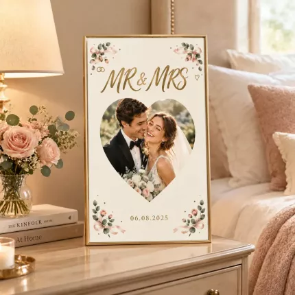 Personalized Mr and Mrs Picture Frame, Custom Couple Photo Name Date Canvas Print, Wedding Keepsake image 3