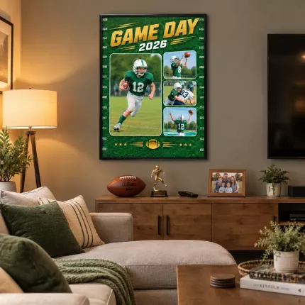 Personalized Game Day Football Picture Frame, Custom Action Photo Year Canvas Print, Football Moments Keepsake Gift image 2