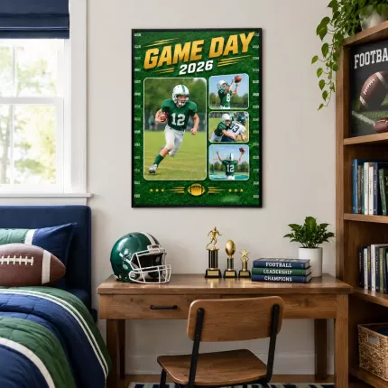 Personalized Game Day Football Picture Frame, Custom Action Photo Year Canvas Print, Football Moments Keepsake Gift image 3