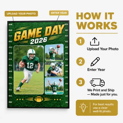 Personalized Game Day Football Picture Frame, Custom Action Photo Year Canvas Print, Football Moments Keepsake Gift image 5