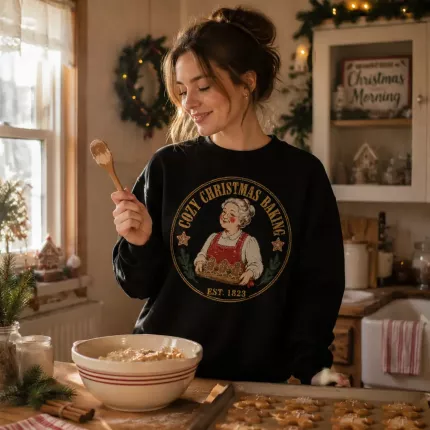 Cozy Christmas Baking Sweatshirt, Vintage Grandma Baking Hoodie, Gingerbread Print | Trinmama image 3