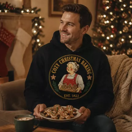Cozy Christmas Baking Sweatshirt, Vintage Grandma Baking Hoodie, Gingerbread Print | Trinmama image 4