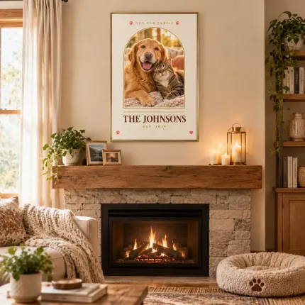 Personalized Fur Family Picture Frame, Custom Pets Photo Last Name Canvas Print, Dog Cat Lover Gift image 2