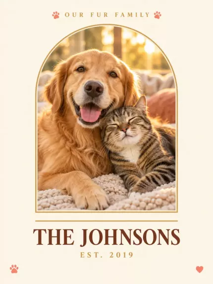 Personalized Fur Family Picture Frame, Custom Pets Photo Last Name Canvas Print, Dog Cat Lover Gift image 4
