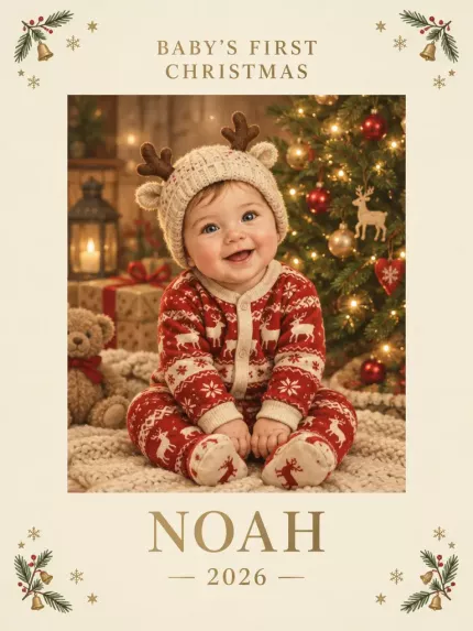Personalized Baby's First Christmas Picture Frame, Custom Photo Name Year Canvas Print, Holiday Keepsake Gift image 4