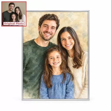 Custom Watercolor Picture Frame, Personalized Photo to Watercolor Portrait Canvas Print, Family Keepsake Wall Art | Trinmama