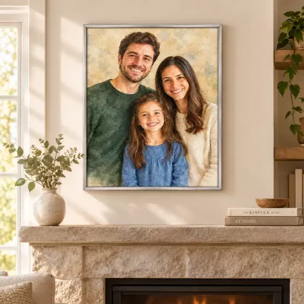Custom Watercolor Picture Frame, Personalized Photo to Watercolor Portrait Canvas Print, Family Keepsake Wall Art | Trinmama image 2