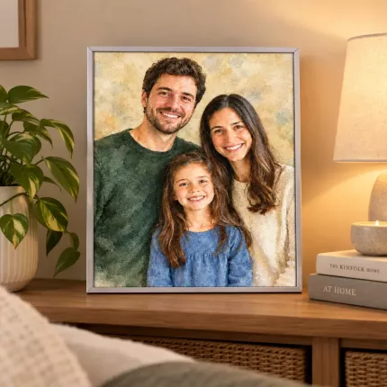 Custom Watercolor Picture Frame, Personalized Photo to Watercolor Portrait Canvas Print, Family Keepsake Wall Art | Trinmama image 3