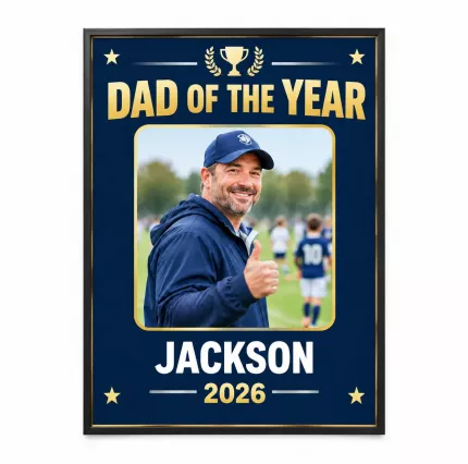 Personalized Sports Dad Picture Frame, Custom Dad Photo Name Year Canvas Print, Dad of the Year Keepsake Gift for Youth Sports