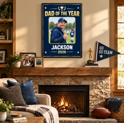 Personalized Sports Dad Picture Frame, Custom Dad Photo Name Year Canvas Print, Dad of the Year Keepsake Gift for Youth Sports image 2