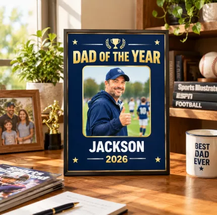 Personalized Sports Dad Picture Frame, Custom Dad Photo Name Year Canvas Print, Dad of the Year Keepsake Gift for Youth Sports image 3