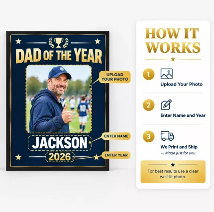 Personalized Sports Dad Picture Frame, Custom Dad Photo Name Year Canvas Print, Dad of the Year Keepsake Gift for Youth Sports image 5