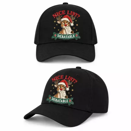 Nice List Debatable Funny Christmas Cap, Sarcastic Reindeer Baseball Cap, Holiday Gift for Coworkers image 3