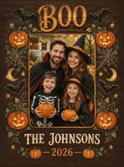 Personalized Halloween Family Picture Frame, Custom Family Photo Name Year Canvas Print, Vintage BOO Keepsake Gift image 4