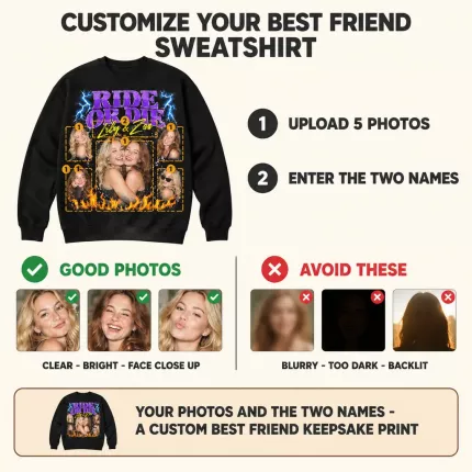 Custom Best Friend Bootleg Sweatshirt with Your Photos, Personalized BFF Hoodie with Two Names | Trinmama image 5