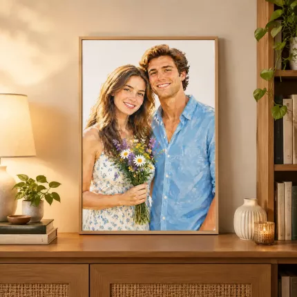 Custom Gouache Picture Frame, Personalized Photo to Gouache Painting Portrait Canvas Print, Rich Matte Art Wall Decor Gift | Trinmama image 3
