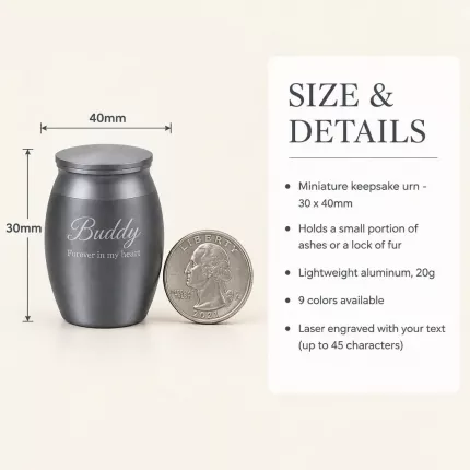 Personalized Pet Memorial Urn, Custom Engraved Keepsake Miniature Urn for Pet Ashes or Fur, 9 Colors, Sympathy Gift image 6