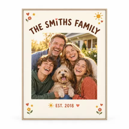 Personalized Family Picture Frame, Custom Photo Last Name Canvas Print, Family Keepsake Gift image 1