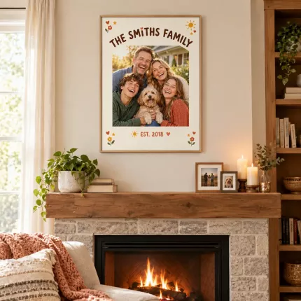 Personalized Family Picture Frame, Custom Photo Last Name Canvas Print, Family Keepsake Gift image 2