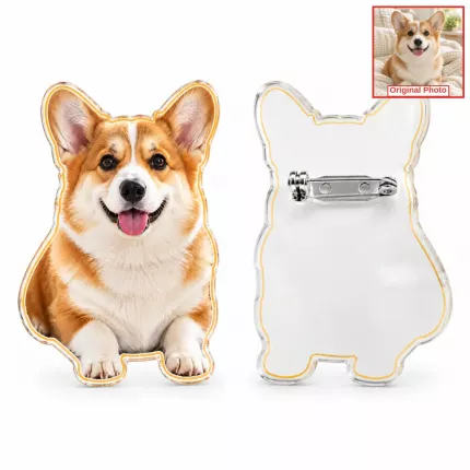 Custom Pet Photo Acrylic Pin & Keychain, Personalized Corgi Photo Badge with Pin Back or Key Ring, Custom Dog Photo Gift for Pet Lovers | Trinmama image 1