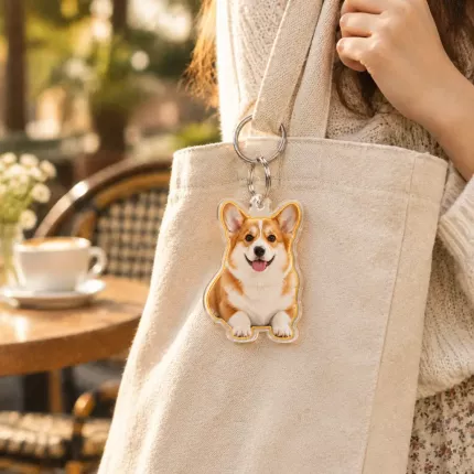 Custom Pet Photo Acrylic Pin & Keychain, Personalized Corgi Photo Badge with Pin Back or Key Ring, Custom Dog Photo Gift for Pet Lovers | Trinmama image 3