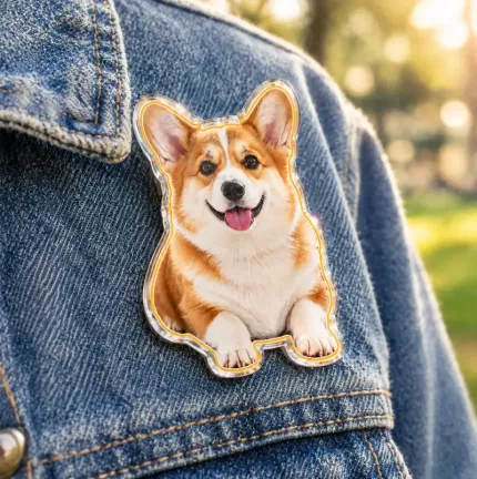 Custom Pet Photo Acrylic Pin & Keychain, Personalized Corgi Photo Badge with Pin Back or Key Ring, Custom Dog Photo Gift for Pet Lovers | Trinmama image 4
