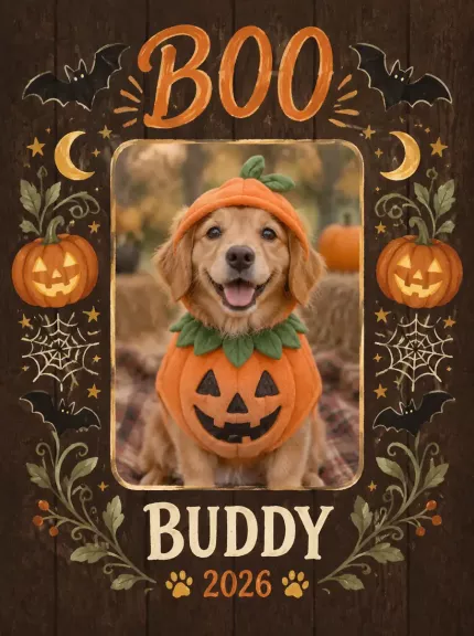 Personalized Halloween Pet Picture Frame, Custom Pet Photo Name Year Canvas Print, Vintage BOO Dog Cat Keepsake Gift image 4
