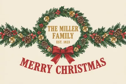 Personalized Christmas House Flag, Custom Family Name Vintage Wreath Holiday Wall Decor, The [Family Name] Est. Year image 4
