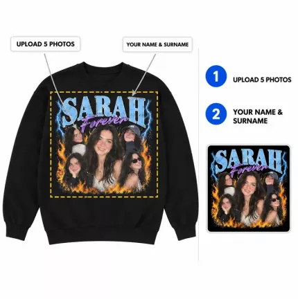 Custom Bootleg Sweatshirt with Your Photos, Personalized Hoodie with Custom Name, 90s Rap Tee Style Photo Collage Sweatshirt Gift | Trinmama image 6