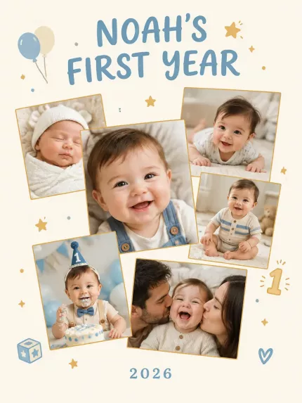 Personalized Baby's First Year Picture Frame, Custom Baby Photo Collage Name Year Canvas Print, First Birthday Gift image 4