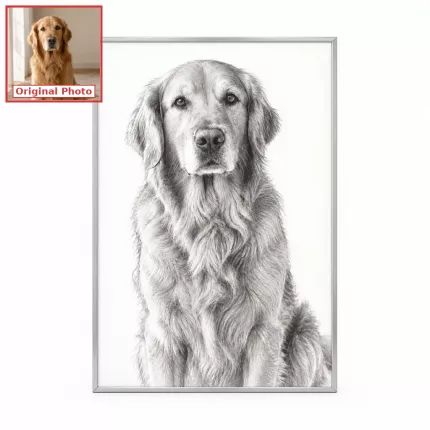 Custom Pencil Sketch Picture Frame, Personalized Photo to Sketch Pet Portrait Canvas Print, Dog Cat Portrait Wall Art | Trinmama