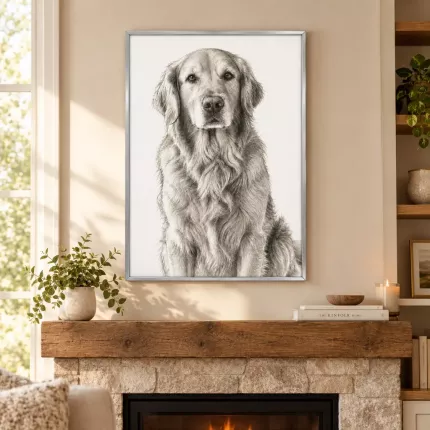 Custom Pencil Sketch Picture Frame, Personalized Photo to Sketch Pet Portrait Canvas Print, Dog Cat Portrait Wall Art | Trinmama image 2