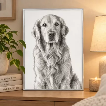Custom Pencil Sketch Picture Frame, Personalized Photo to Sketch Pet Portrait Canvas Print, Dog Cat Portrait Wall Art | Trinmama image 3