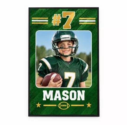 Personalized Football Picture Frame, Custom Player Photo Name Number Canvas Print, Youth Football Keepsake Gift