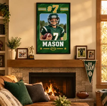 Personalized Football Picture Frame, Custom Player Photo Name Number Canvas Print, Youth Football Keepsake Gift image 2